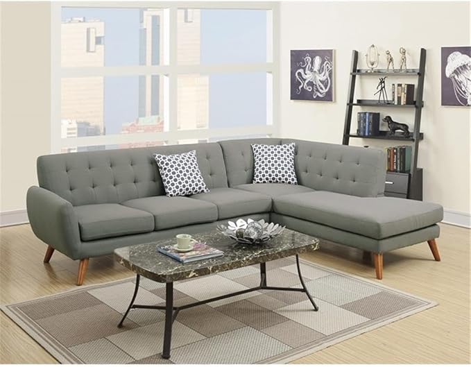Poundex Bobkona Belinda Linen-Like Polyfabric SECTIONAL in Grey