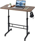 Adjustable Standing Desk with Wheels Portable Rolling Walking Pad Desk Small Laptop Table for Home Office Sit Stand Up Workstation Size 15.7x31.5 Rustic Desk