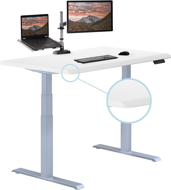 Vari ComfortEdge 48x30 Inch Electric Standing Desk – Height Adjustable Sit Stand VariDesk with Memory Presets Sloped Edge 220 LB Capacity + Tool-Free Assembly (White)
