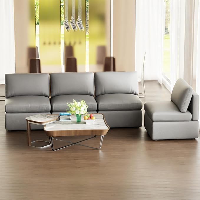 PayLessHere Sectional Couch 4 Seat Sofa Set Convertible Sofa Modular Sectional Sofa Couch for Living Room Bedroom Office Light Gray