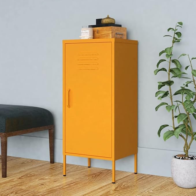Metal Storage Cabinet with Single Doors and 2 Adjustable Shelves Steel Garage Storage Cabinet File Cabinet Counter Cabinet for Home GarageSchool 16.7x13.8x40 Mustard Yellow -AA