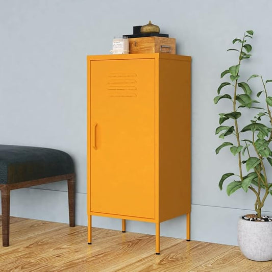 Metal Storage Cabinet with Single Doors and 2 Adjustable Shelves Steel Garage Storage Cabinet File Cabinet Counter Cabinet for Home GarageSchool 16.7x13.8x40 Mustard Yellow -AA
