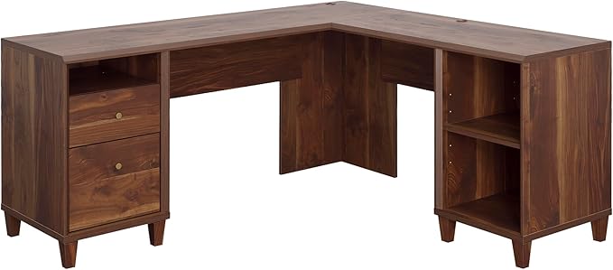 Sauder Willow Place L-Shaped Home Office Desk Grand Walnut Finish