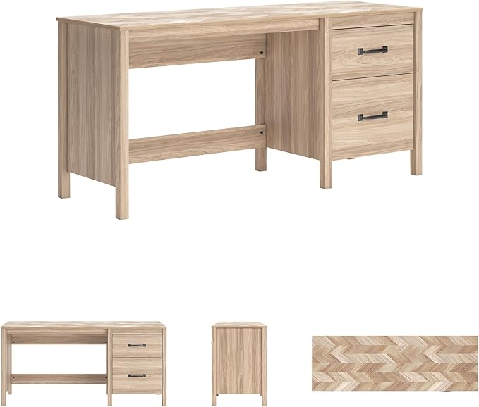 Signature Design by Ashley Battelle Casual 60 Home Office Desk with 1 Drawer and Cabinet Door Light Brown