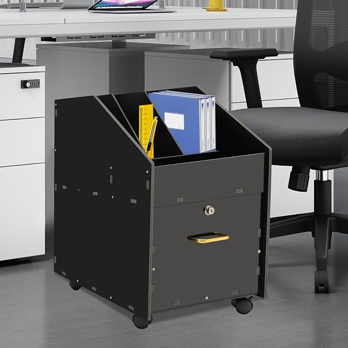 LOYALHEARTDY Mobile PVC File Cabinet with Lock Under Desk Rolling File Cabinets for Home Office Classrooms (Black)
