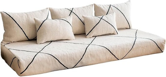 arabicsofa Moroccan Style Colorful Floor Couches – Handmade Modular Floor Cushions (White Lines 8 6 ft Floor Sofa)