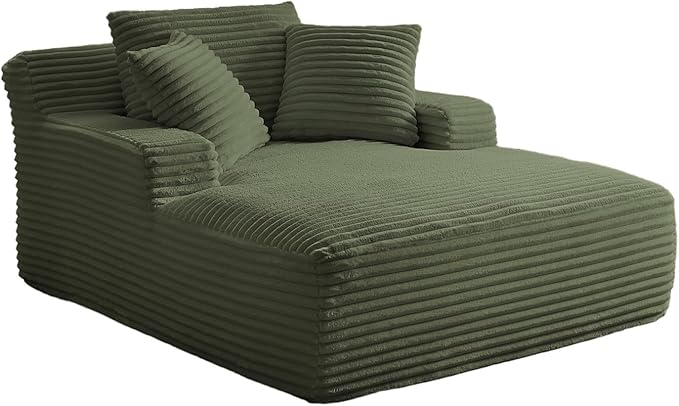 67 Inch Oversized Chaise Lounge Chair IndoorBoneless Corduroy Sofa Bed with Spring CushionDeep Seat Cloud Couch and Reading LoungerSoft Sleeper Sofa for Living RoomNo Assembly Required (Green)
