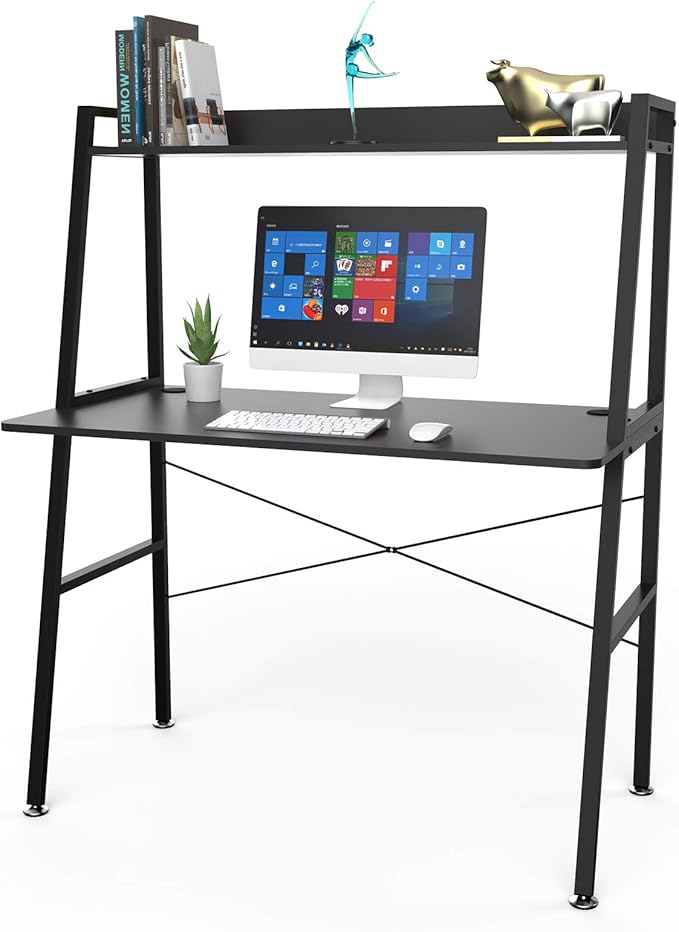EUREKA ERGONOMIC 43 Inch Ladder Bookcase with Desk Industrial Ladder Desk Ladder Desk with Shelves2-Tier Home Office PC Ladder Table with Bookshelf Modern Workstation Metal Frame