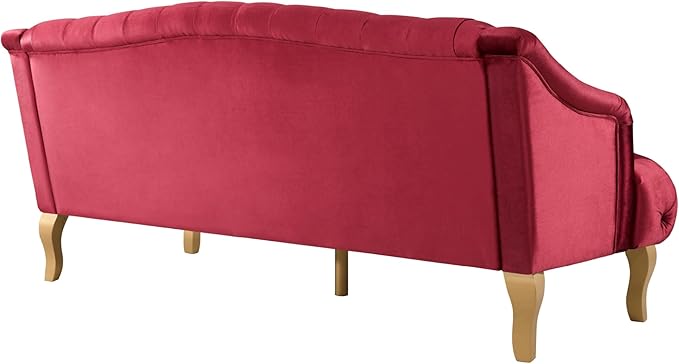Christopher Knight Home Minxi Velvet Sofa Couch Home Sofa Living Room with Birch Wood Legs Comfort Modern 3 Seater Couch with Button Tufted Diamond Stitch Luxury Chaise Lounge Chair Wine Red
