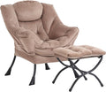 Lazy Chair and Ottoman Large Velvet Brown Accent Chair with a Side Pocket Modern Leisure Upholstered Sofa Reading Armchair with Footrest for Office Bedroom Living Room Dorm Rooms Balcony
