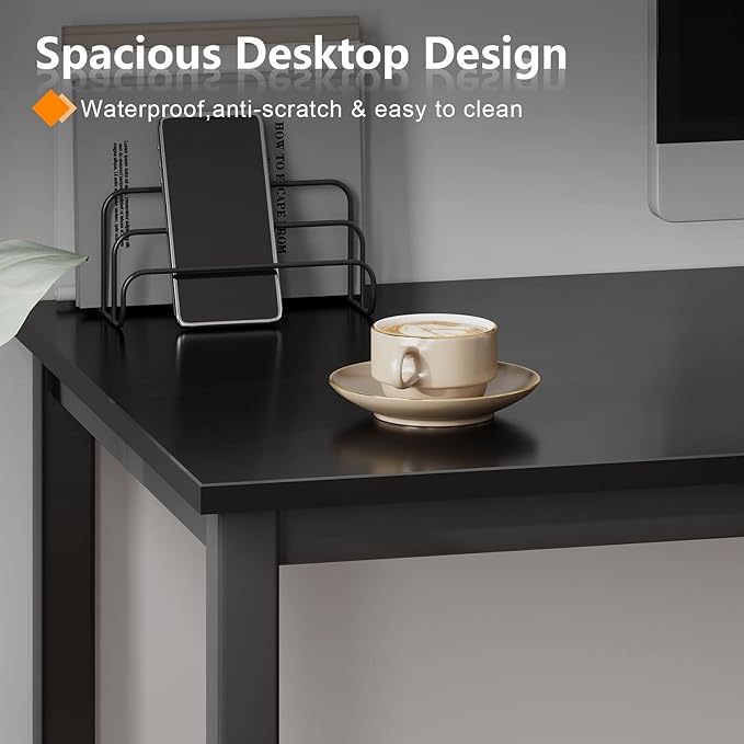 Need 63 Inch Large Computer Desk - Modern Simple Style Home Office Gaming Desk Basic Writing Table for Study Student Black Metal Frame Black