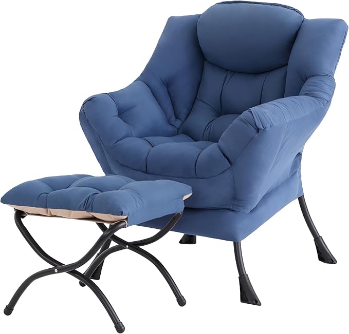 Tiita Lazy Chair with Ottoman Blue Modern Large Accent Chair Comfy Leisure Sofa Armchair with Ottoman Reading Chair with Footrest for Bedroom Living Room Dorm Rooms Blue