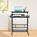 Mobile Stand Up Desk Adjustable Laptop Desk with Wheels Storage Rolling Table Cart for Standing or Sitting for Home Office Workstation Black 31.5 * 11.81