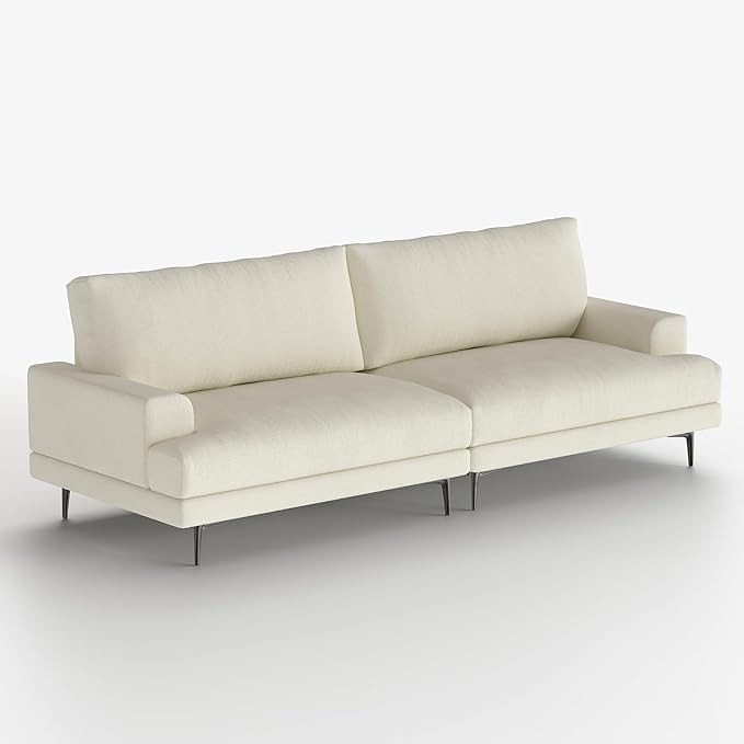 78 Down-Filled Cloud Sofa Couch Modern Fabric 3-Seater with Plush Cushions and Metal Legs Ideal for Apartments Small Living Rooms &amp Cozy Spaces White Beige