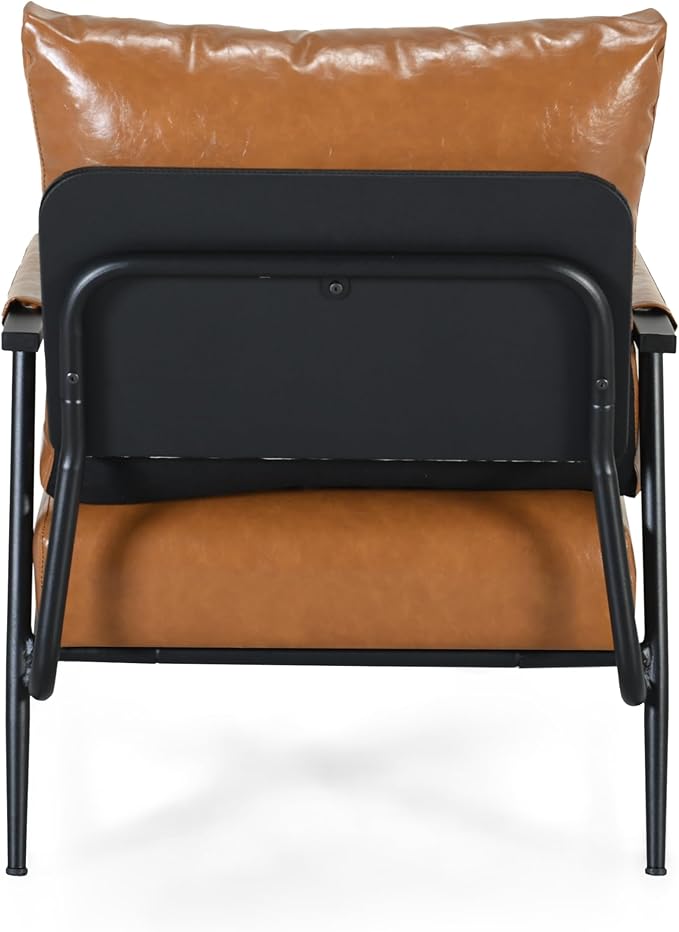 Christopher Knight Home Mid-Century Accent Chair Faux Leather Club Chair Upholstered Vintage Armchair with Metal Frame for Living Room Bedroom Office Soft Reading Chair Black+Brown