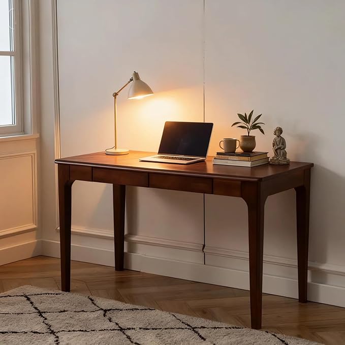 Solid Wood Desk with Drawers Home Office Desk for Small Spaces Wooden Computer Table Gaming Work or Study Desk Student PC Desk for Bedroom Easy to Assemble ﻿