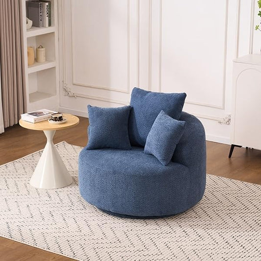 Modern 39 Swivel Barrel Chair Comfy Boucle Upholstered Accent Chair with 360° Rotation Single Sofa with 3 Pillows Ergonomic Design for Living Room Bedroom Office Antique Blue