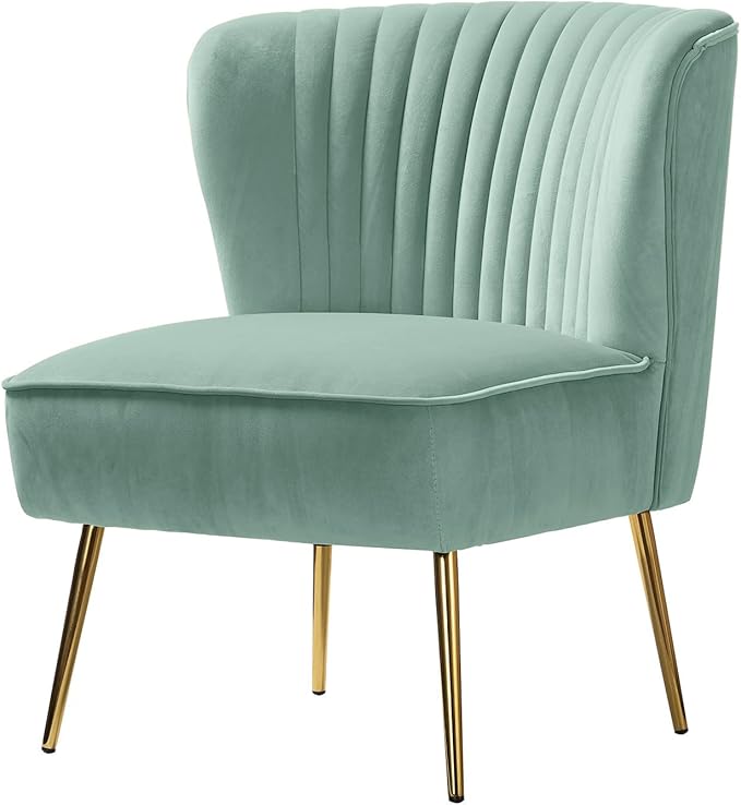 HULALA HOME Velvet Accent Chair Modern Upholstered Cute Side Chair with Gold Metal Legs Armless Wingback Slipper Chair Comfy Living Room Chair for Bedroom Guest Room VanitySAGE