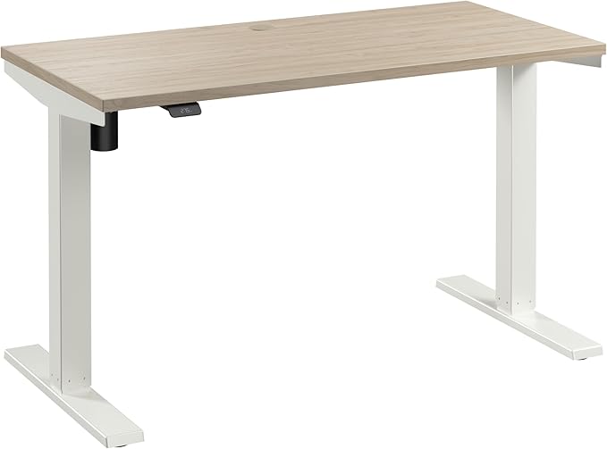 Bush Business Furniture 48-inch Electric Height Adjustable Standing Desk Ergonomic Sit-Stand Computer Table for Home and Professional Office Move 40 Series Natural Elm with White Base