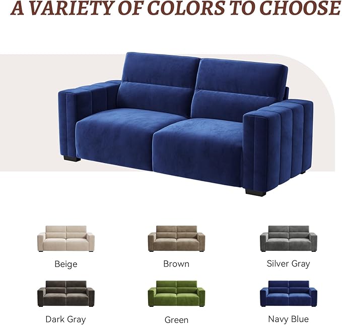 82 Inch Sofa with Extra Deep Seats Oversize Velvet Fabric 2 Seater Sofa for Living RoomModern Couch and Loveseat Comfy Armrests and Seats and Backrests Easy Installation Blue