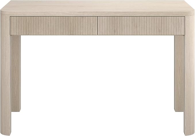 Henn&ampHart 48 Fluted Modern Rectangular Wooden Home Office Desk Computer Desk Writing Table with 2 Ribbed Storage Drawers for Bedroom Living Room or Home Office Beech White