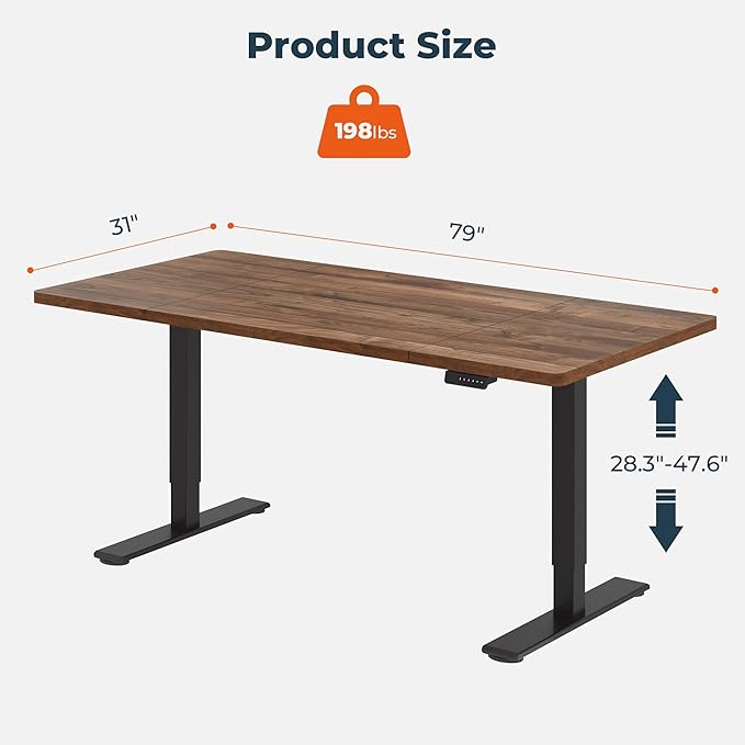 Dual Motor Standing Desk Large Stand Up Desks 79x31 Inches Electric Sit Stand Desks 4 Memory Preset Adjustable Height Computer Table for Home Office with Splice Board (Brown)