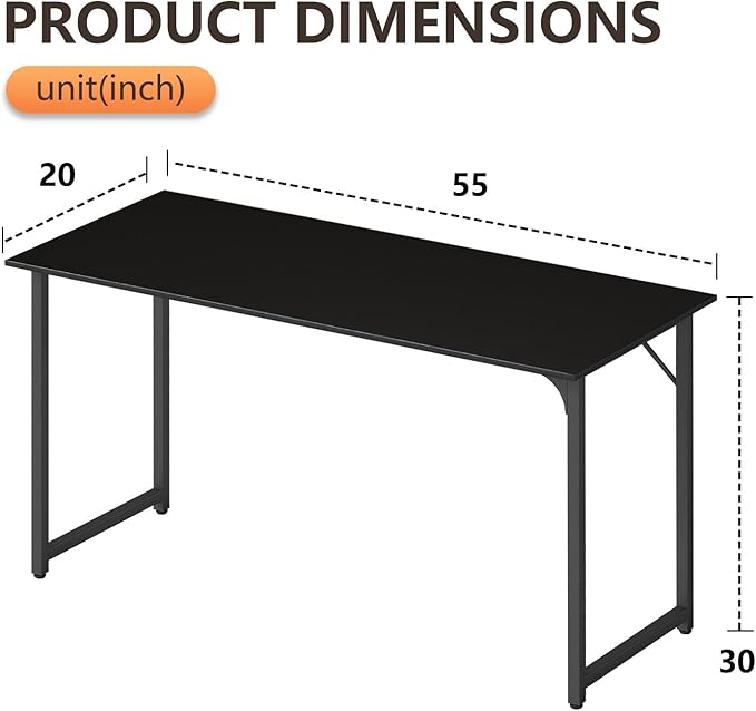 BestOffice Computer DeskHome Office Desk Modern Simple Style for Home Office Study Writing (Black 55 Inch)
