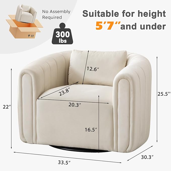 ANJ Swivel Accent ChairVelvet Barrel Chair for Living RoomComfy Modern ArmchairCompletely Assembled(Beige)
