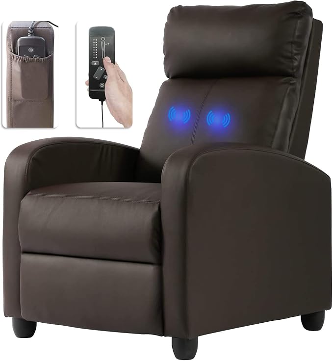 Recliner Chair Massage Chair Reclining Chair Sofa Lounge Chair Living Room Chair with Footrest PU Leather Reading Chair Lounge Chair for Home Room Brown