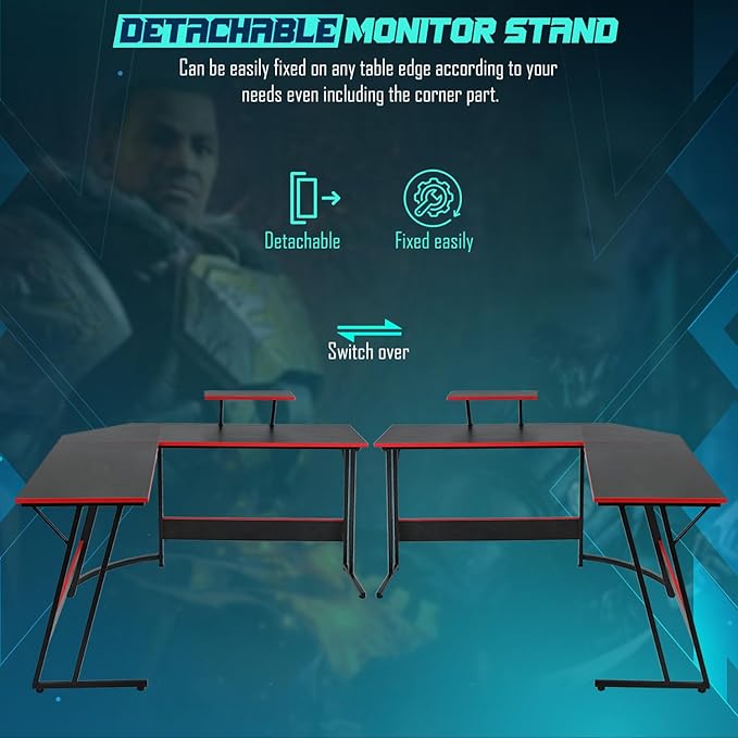 Corner Computer DeskL Shaped DeskGaming Desk with Large Monitor Stand &amp Carbon Fiber Surface Home Office Study Writing WorkstationSpace-SavingBlack
