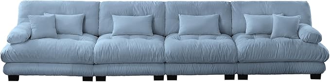 173.3 Oversized Modular Sectional Sofa 4-Seater Cloud Couch with Pillows for Living Room Home Theater ApartmentChenille Fabric（Sky Blue）