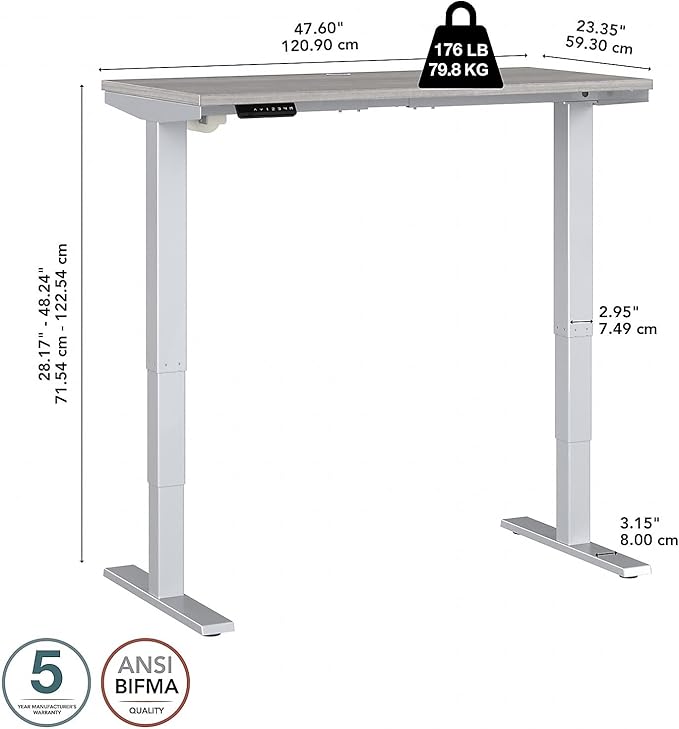Move 40 Series by Bush Business Furniture 48W x 24D Electric Height Adjustable Standing Desk in Platinum Gray with Silver Base