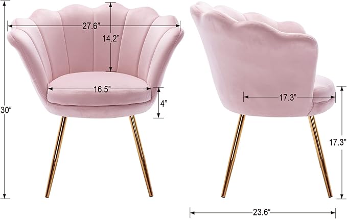 chairus Light Pink Makeup Vanity Chair with Back Modern Velvet Upholstered Small Accent Chair with Gold Metal Legs Cute Shell Shaped Vanity Stool Desk Chair for Living Room Bedroom Dressing Room