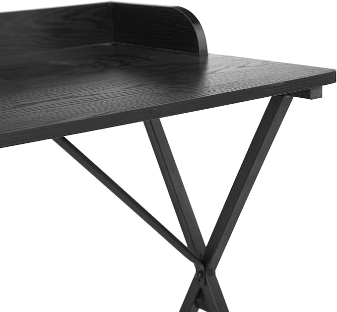 Homy Casa Modern Black Computer Desk with X-Frame Metal Legs 47.2 x 19.7 Writing Table Raised Edge Minimalist Home Office Workstation