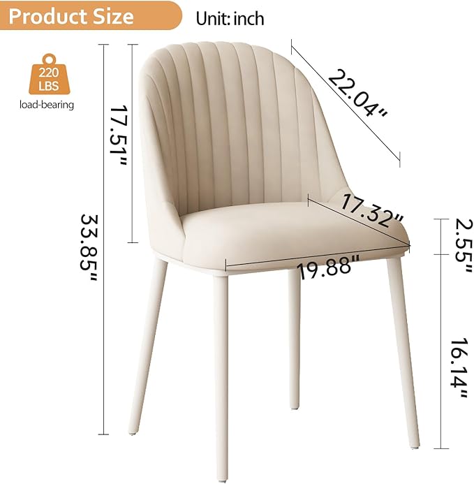 Cream White Dining Chairs Set of 2 Modern Shell Comfy Kitchen Chair with High Elastic Seat and Back for Living Room Bedroom Dining Room Kitchen