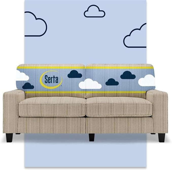 Pemberly Row Modern 73 Track Arm Sofa Beige Upholstered Removable Covers Compact Space-Saving Design Solid Wood Frame High-Density Foam Cushions Living Room or Home Office Furniture
