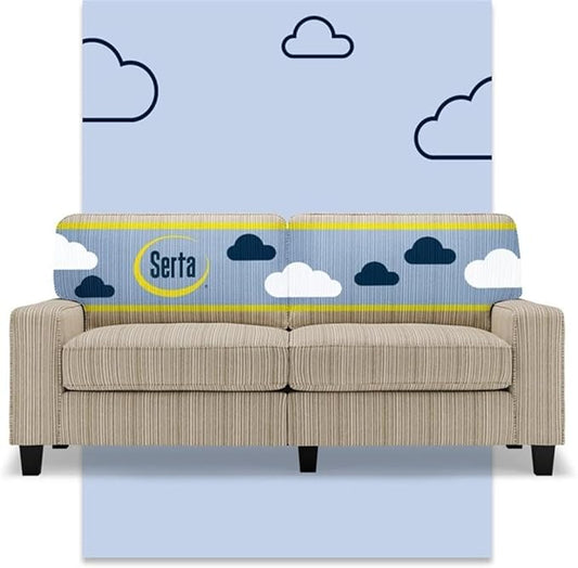 Pemberly Row Modern 73 Track Arm Sofa Beige Upholstered Removable Covers Compact Space-Saving Design Solid Wood Frame High-Density Foam Cushions Living Room or Home Office Furniture
