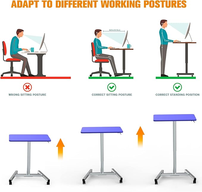 28-Inch Mobile Standing Desk Adjustable Computer Desk Portable Standing Desk with Lockable Wheels Rolling Table for Home Office Classroom Hospital(Purple)