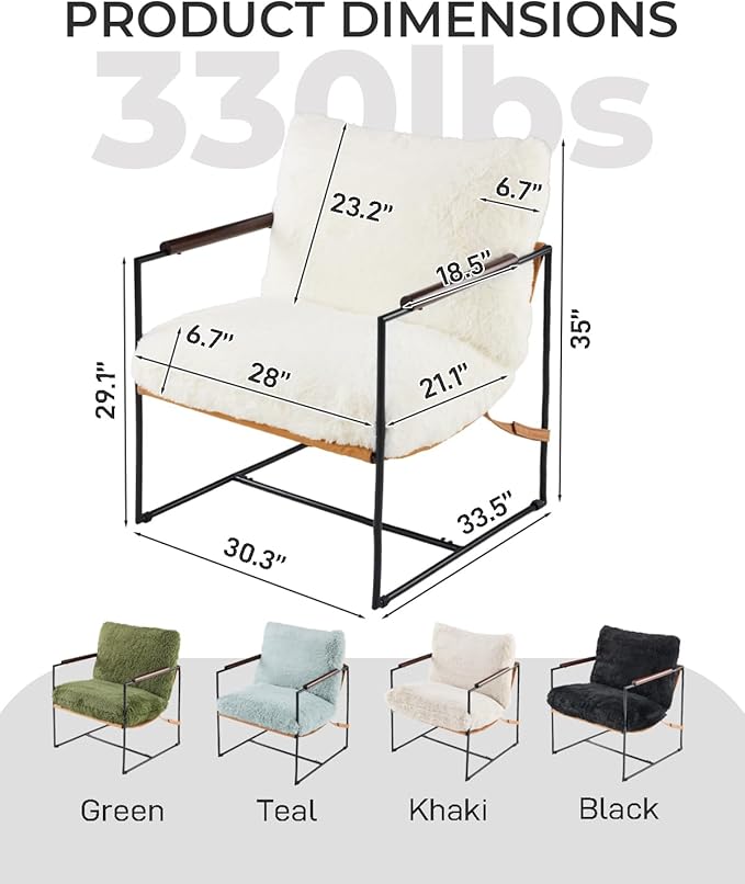 Karl home Modern Accent Chair Plush Fleece Upholstered Living Room Chair with Metal Frame Wooden Armrest Comfy Lounge Armchair for Living Room Bedroom Balcony Reading Room Creamy