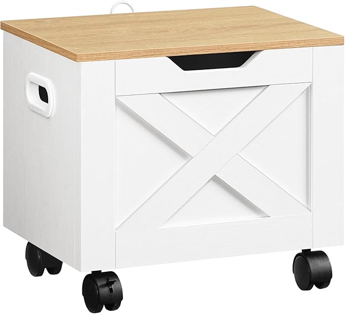 Rolling Filing Cabinet Small File Cabinet Under Desk with Single Drawer Hanging File Organizer for A4/Letter-Size Documents Organizer Box for Home Office White and Natural FCBN4001