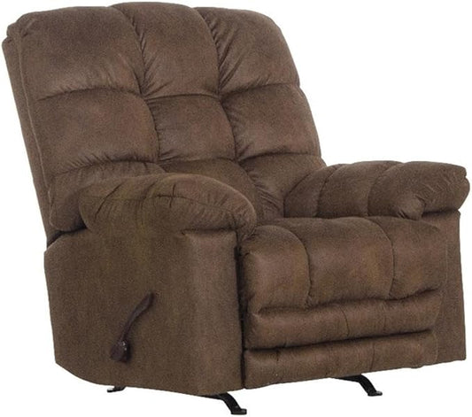Bowery Hill Oversized Rocker Recliner 48 W x 44 D x 46 H Brown Polyester Fabric Extra Extension Footrest Cool Gel Memory Foam Seat Smooth Rocking Motion Durable Steel Frame Living Room Chair
