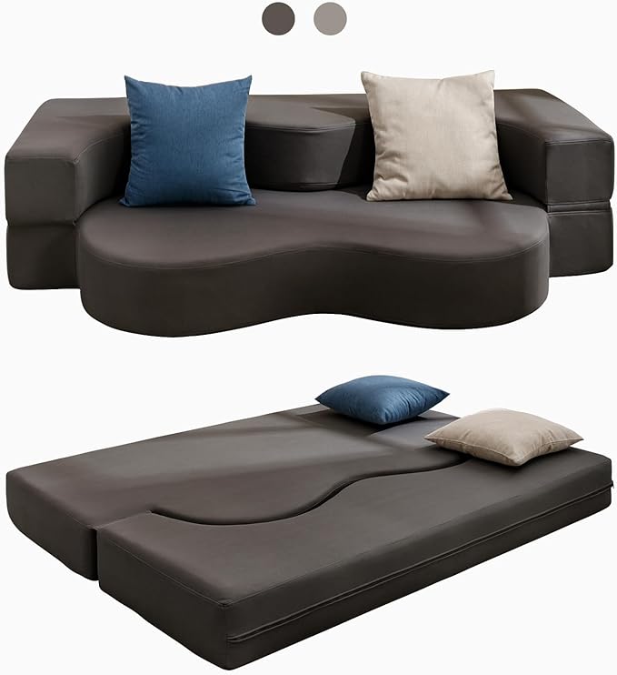 PUREMIND 77'' Folding Sofa Bed Full Convertible Floor Sofa Bed with Foam Filling 2-in-1 Fold Out Floor Sleeper Sofa Couch Leathaire Fabrics Lazy Floor Couch for Living Room Bedroom Guest Room