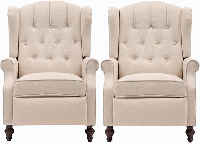 SAMERY Wingback Recliner Chair with Massage and Heat- Accent Chair Push Back Chair for Living Room Bedroom Tufted Comfy Reclining Arm Chair Sofa Reading Napping
