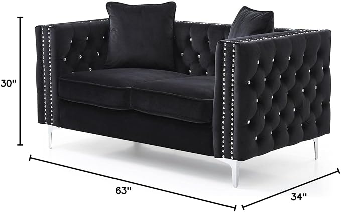 Glory Furniture Paige Love Seat Black. Living Room Furniture 30 H x 63 W x 34 D
