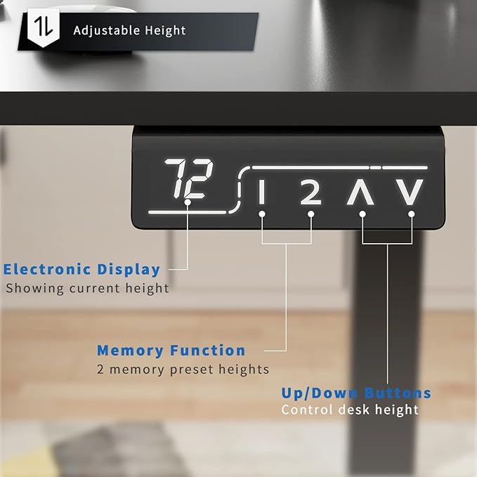 YESHOMY Height Adjustable Electric Standing Desk 55 inch Computer Table Home Office Workstation Black Leg/Black Top