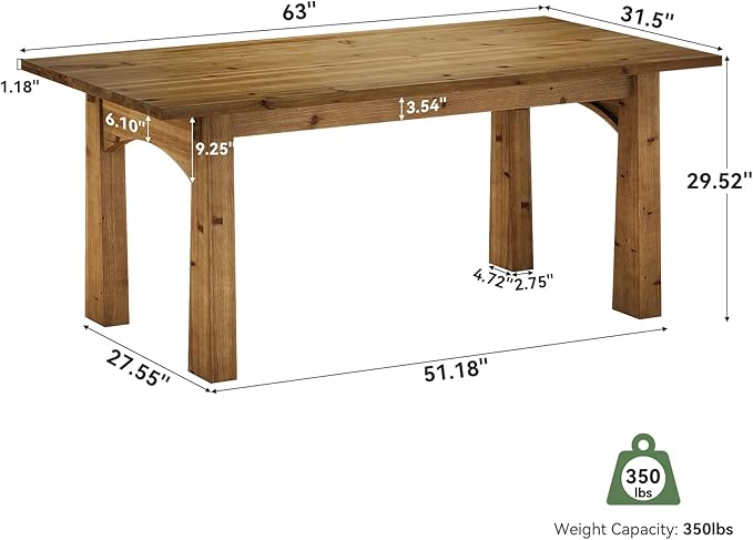 Solid Wood Executive Desk 63-Inch Computer Desk with Sturdy Wooden Legs Farmhouse Workstations Writing Table Conference Table Business Furniture for Home Office