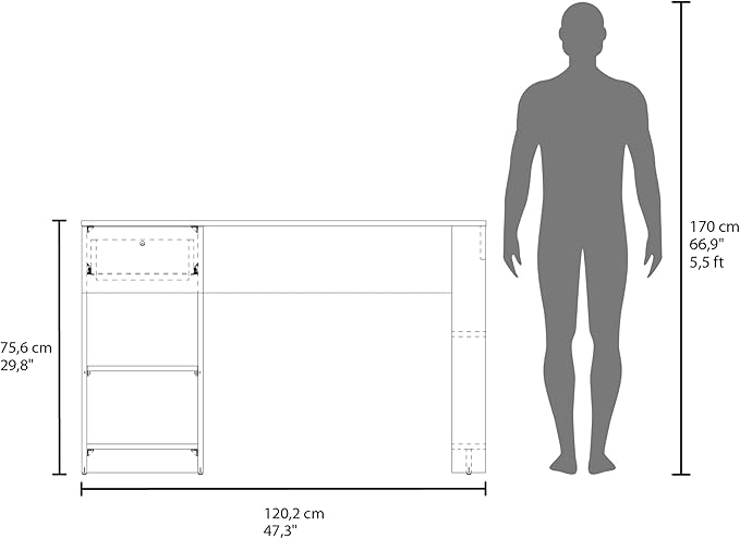 Black Computer Desk with 1 Drawer &amp 2 Shelves - Writing Desk for Home Office