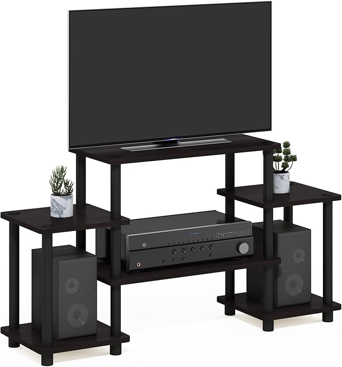 Furinno Turn-N-Tube No Tools Entertainment Center Round Square corner Dark Walnut11257DWN