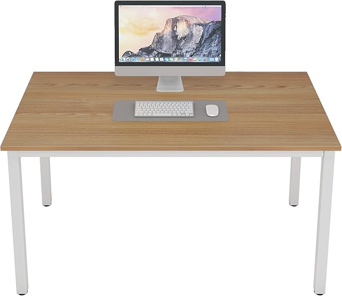 SogesGame Computer Desk 47.2 inches Small Office Desk Computer Table Study Writing Desk Workstation for Home OfficeDining Table Teak White