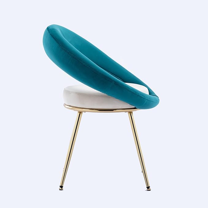 Generic Peacock BlueOff White Velvet Modern AccentConversation Lounge Chair with Gold Plated Legs Unique AppearanceSuitable for Office Lounge Living Room